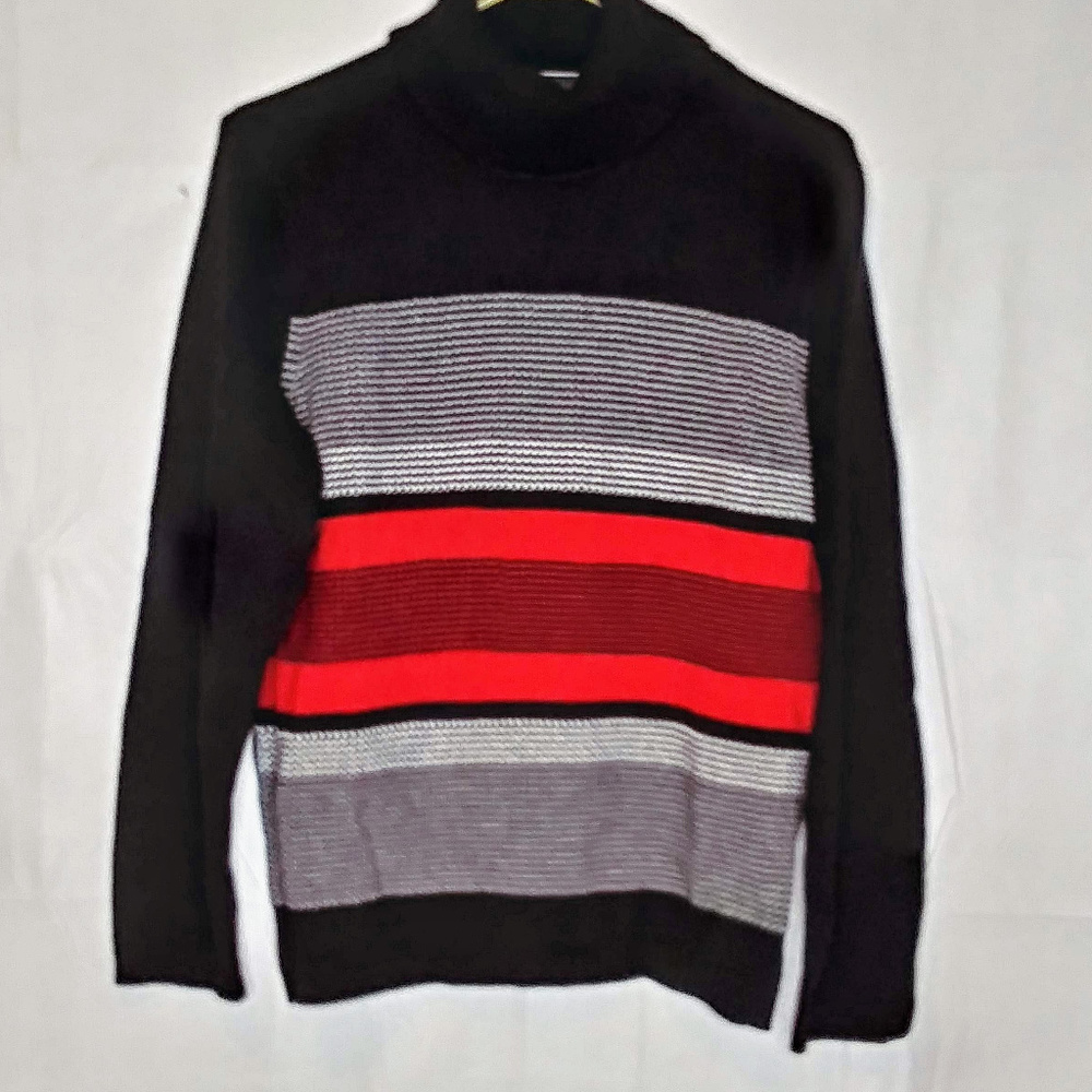 Turtleneck ribbed striped long sleeve Red/Black